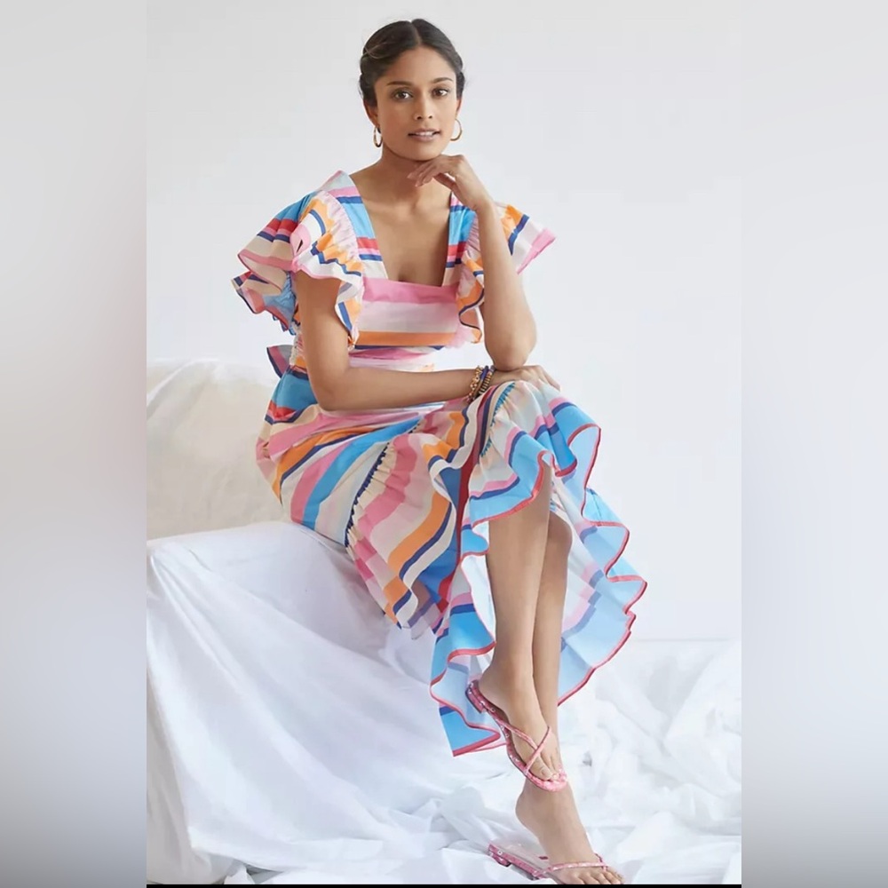 Anthropologie Plenty by Tracy Reese maxi dress Sz Small rainbow ruffles